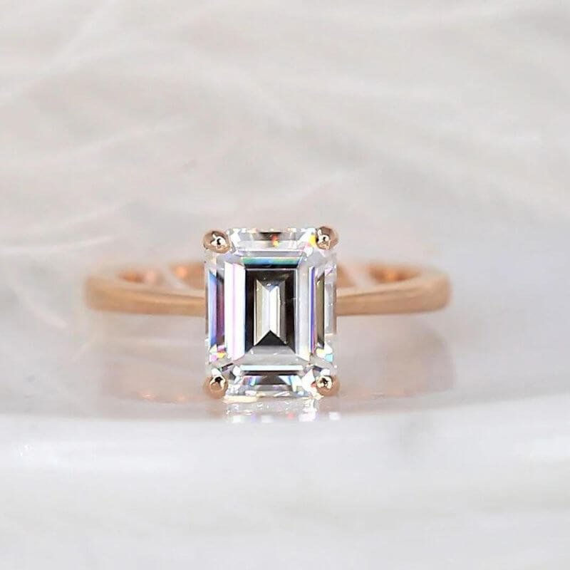 Emerald Cut Moissanite Diamond Solitaire Ring, Anniversary Ring