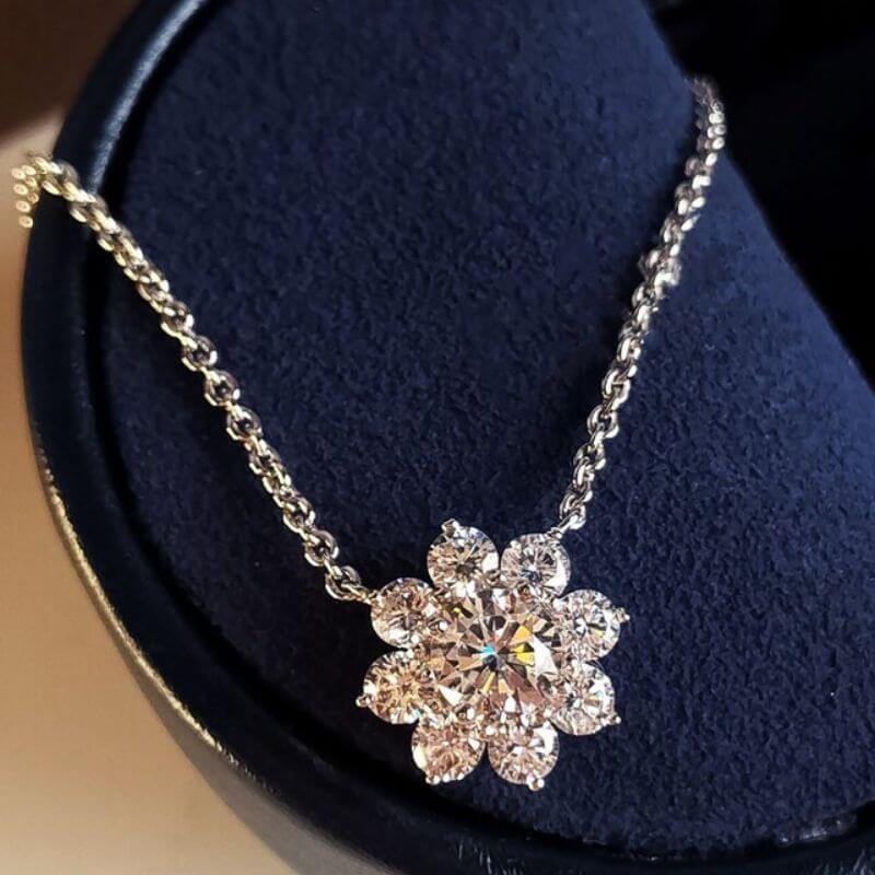 Flower Moissanite Diamond Sterling Silver Necklace