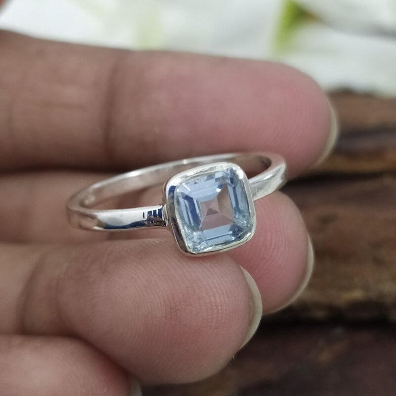 Natural Aquamarine Gemstone Sterling Silver Ring