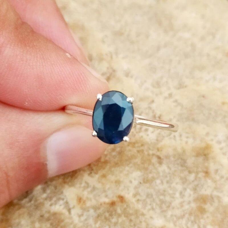 Blue Sapphire Gemstone Ring, Neelam Silver Ring