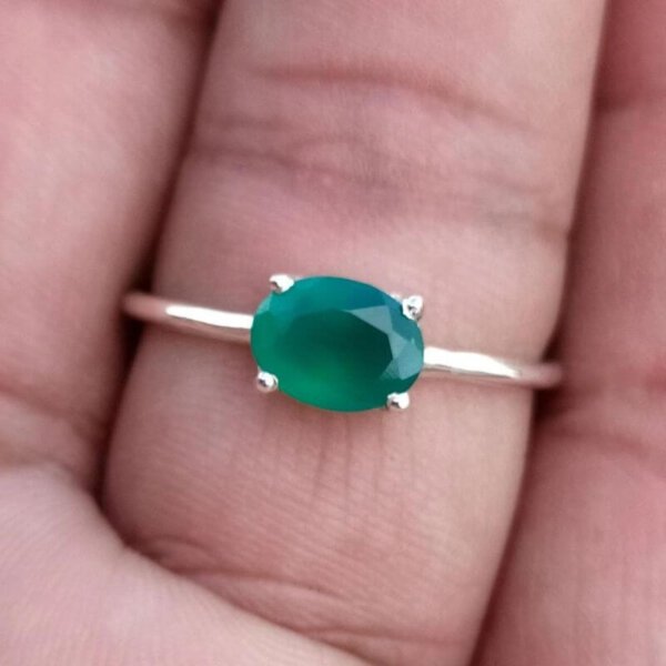 natural green onyx silver ring
