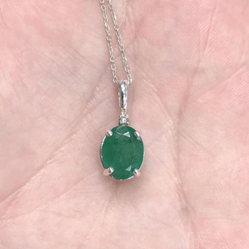 Oval Dark Emerald Gemstone Necklace, Panna Pendant