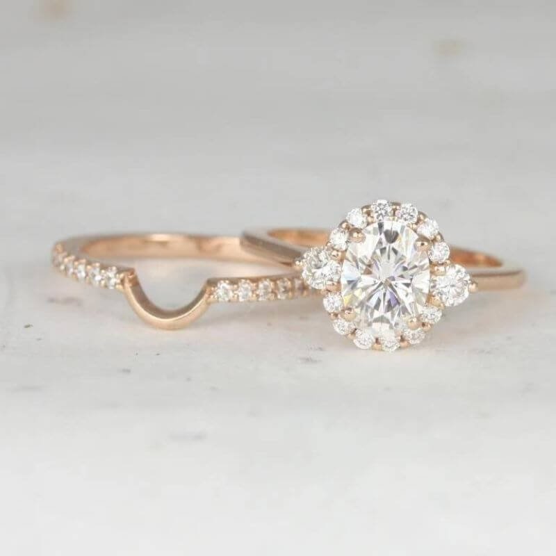 14k Rose Gold Moissanite Diamond Bridal Ring Set