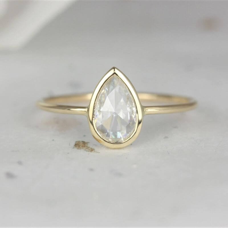 Pear Cut Moissanite Diamond Solitaire Ring