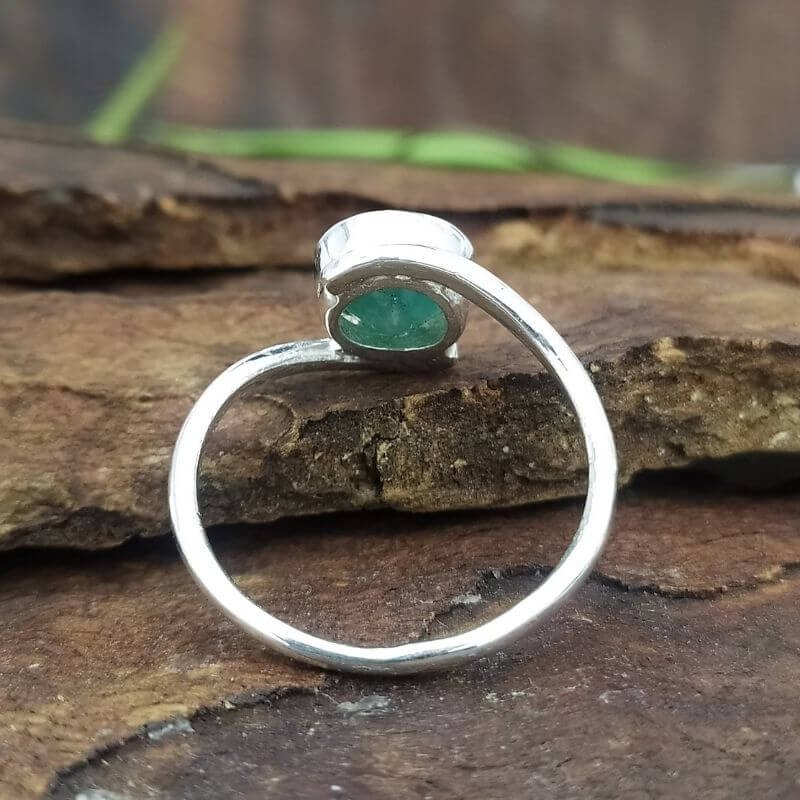 Natural Round Emerald Gemstone Sterling Silver Ring, Panna Ring