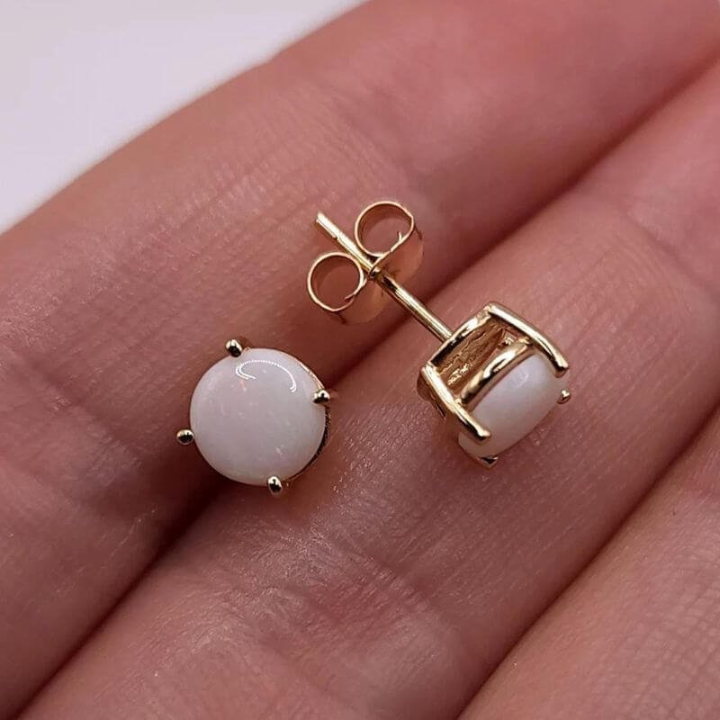 14k/18k Gold Natural Opal Earrings, Opal Gemstone Dainty Earrings