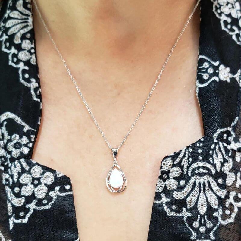 14k Gold Opal Necklace, Teardrop October Birthstone Necklace