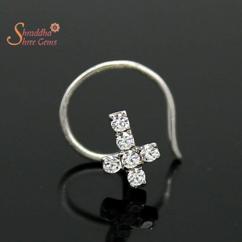 Silver, 14kt Gold Moissanite Nose pin